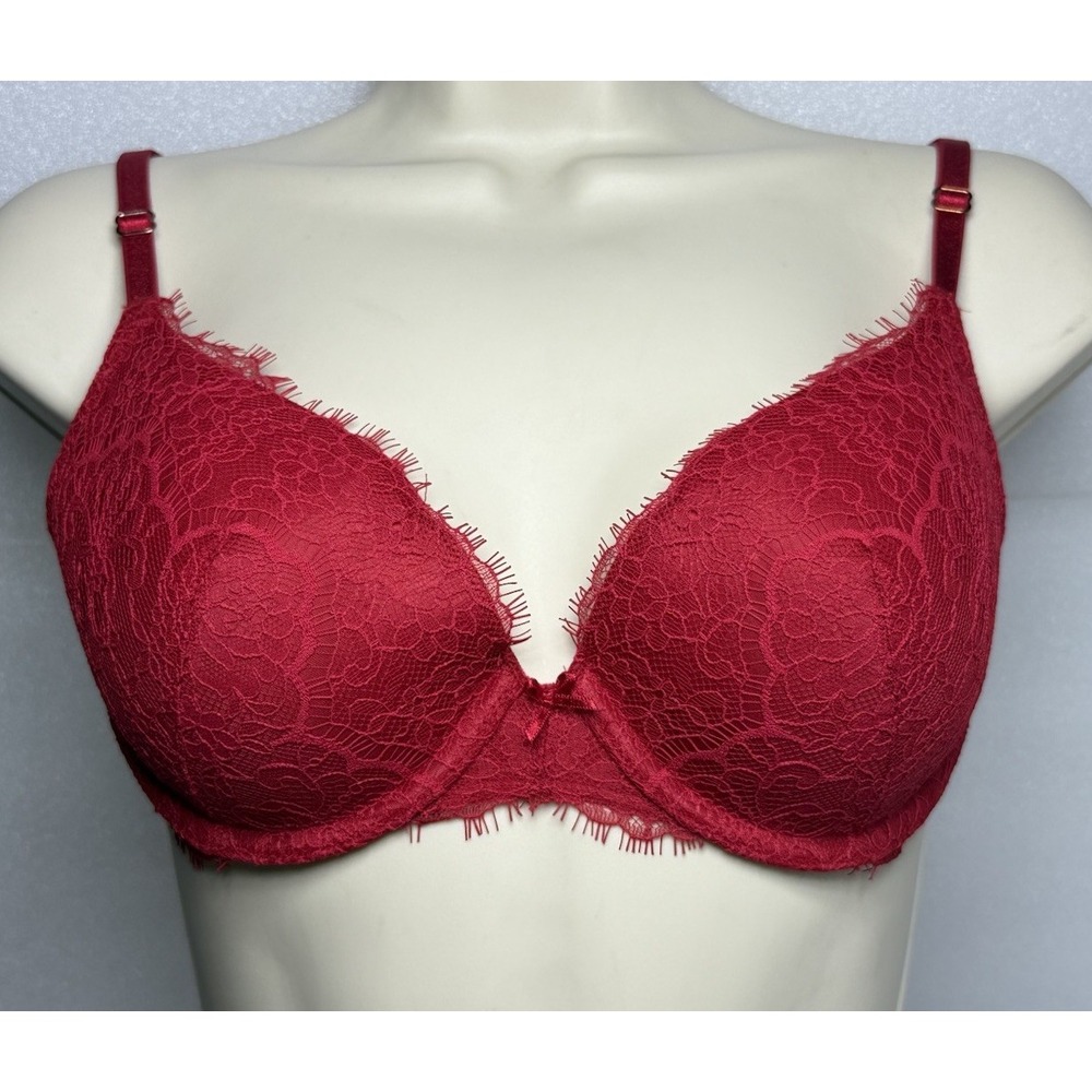 34C Red Dream Angels Victoria Secret Bra Women Hot Push-Up Floral Lace Bow